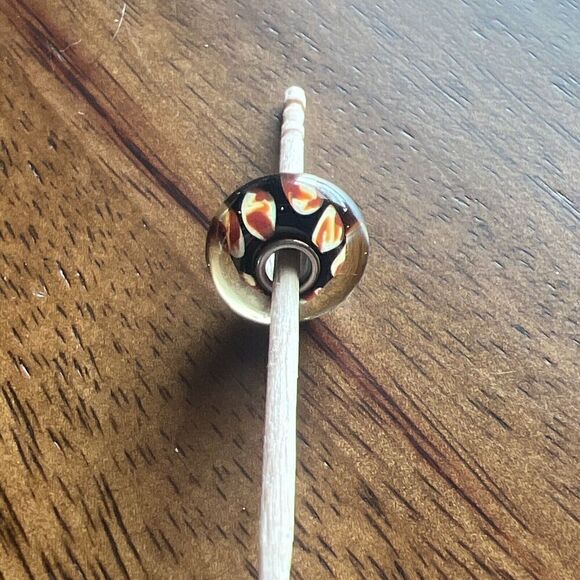 Trollbeads 925 Glass Black & Toffee Colored Designs Single Bead Charm - Picture 2 of 5